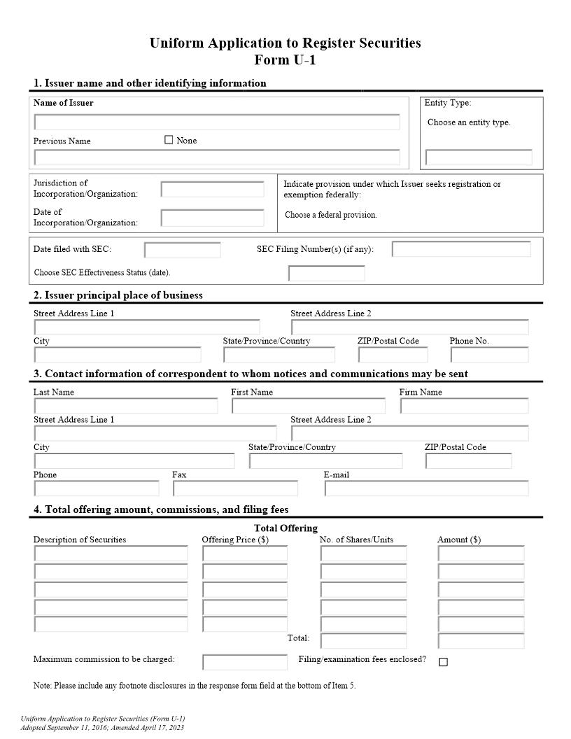 Uniform Application To Register Securities {U-1} | Pdf Fpdf Docx | Wisconsin