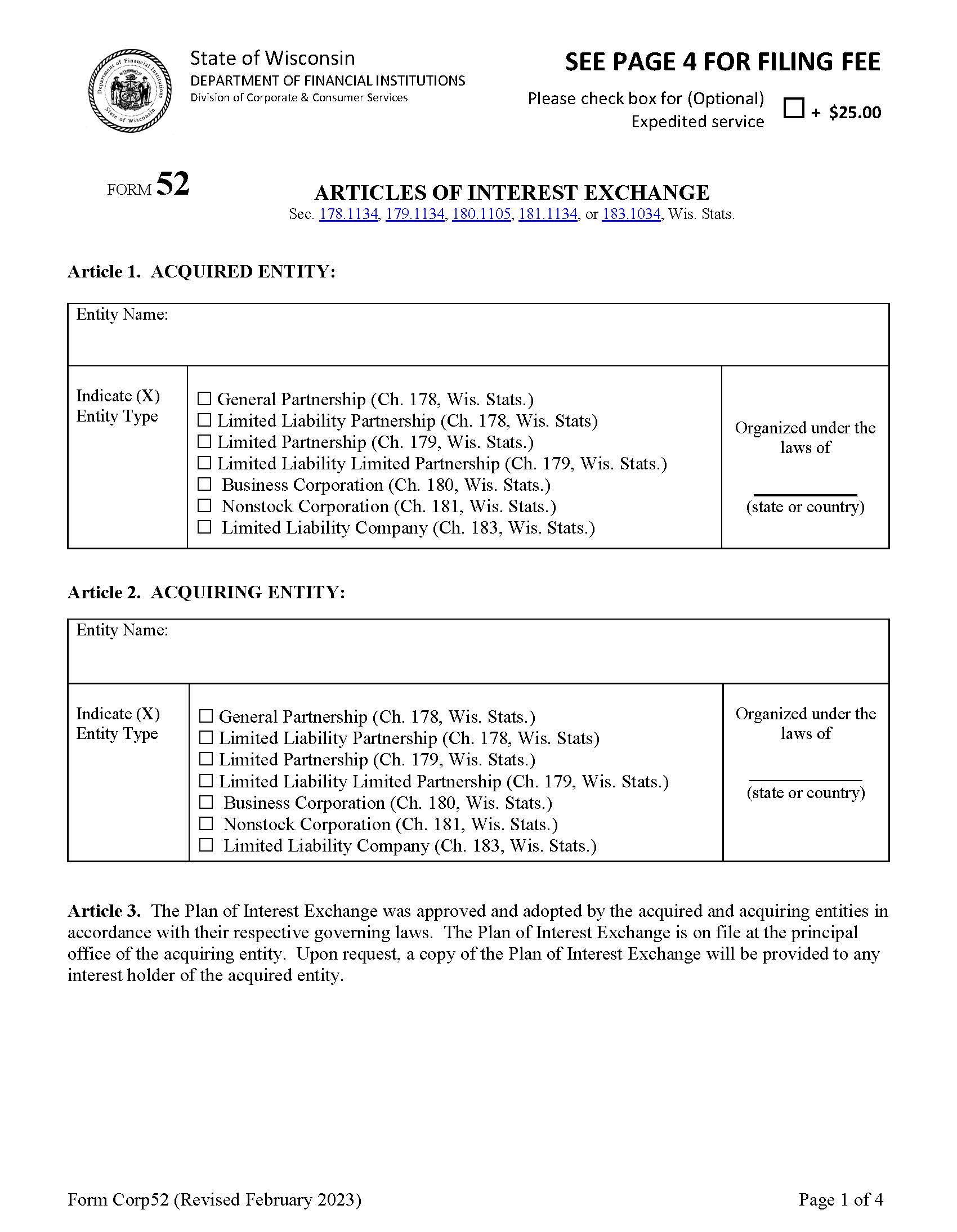Articles Of Interest Exchange {52} | Pdf Fpdf Doc Docx | Wisconsin