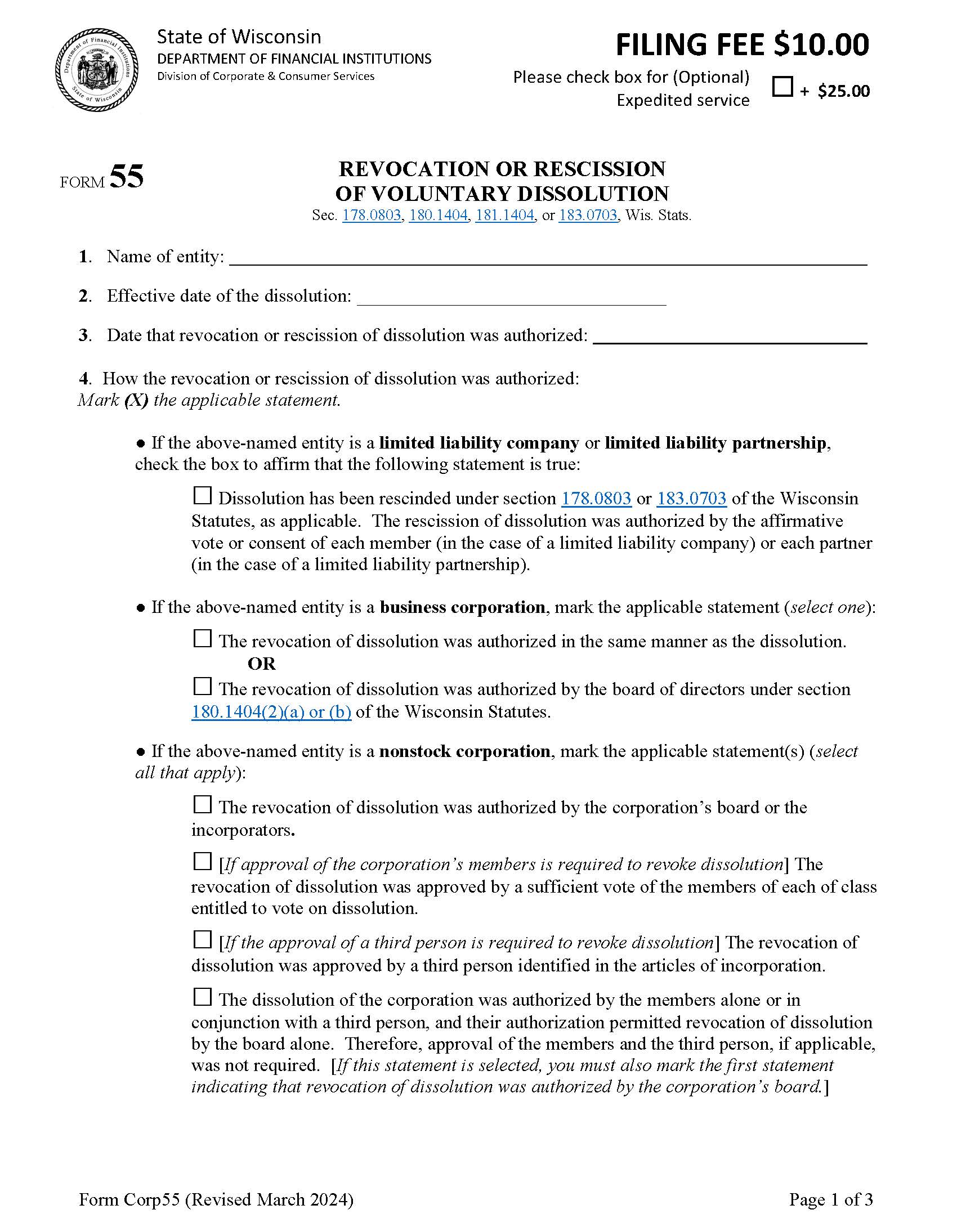 Revocation Or Rescission Of Voluntary Dissolution {55} | Pdf Fpdf Docx | Wisconsin