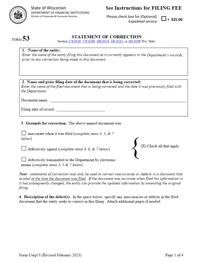 Statement Of Correction {53} | Pdf Fpdf Docx | Wisconsin