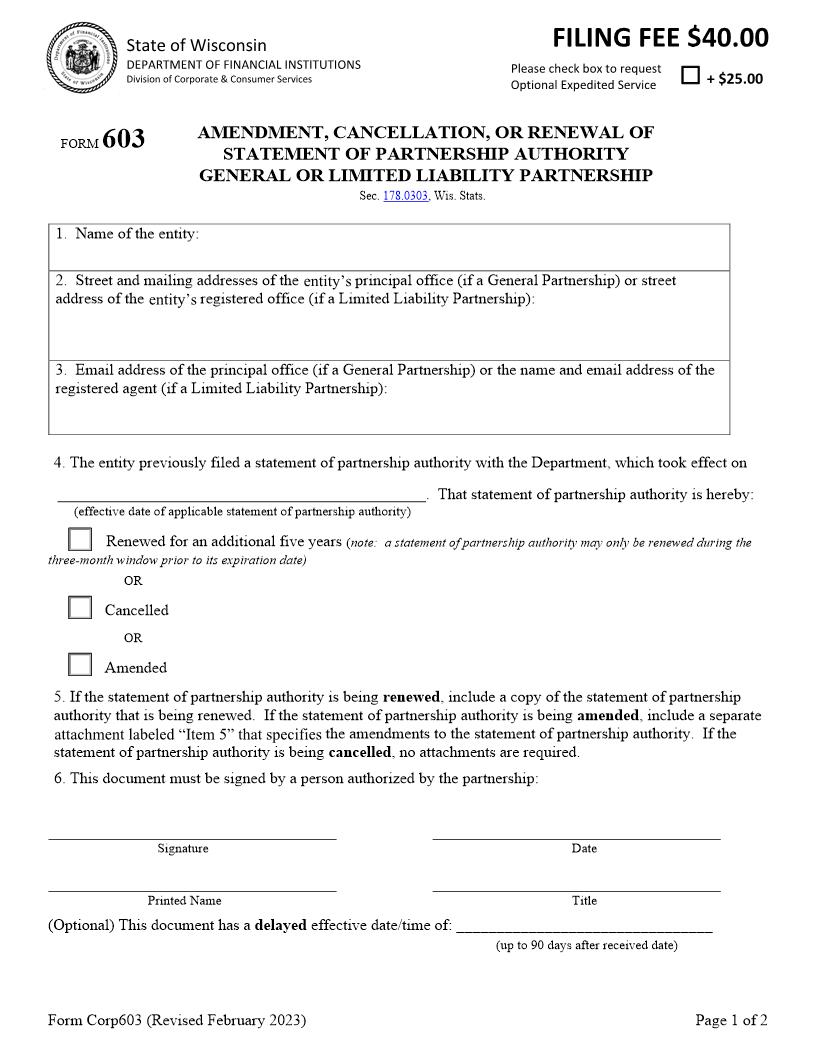 Amendatory Statements To Authority {603} | Pdf Fpdf Docx | Wisconsin