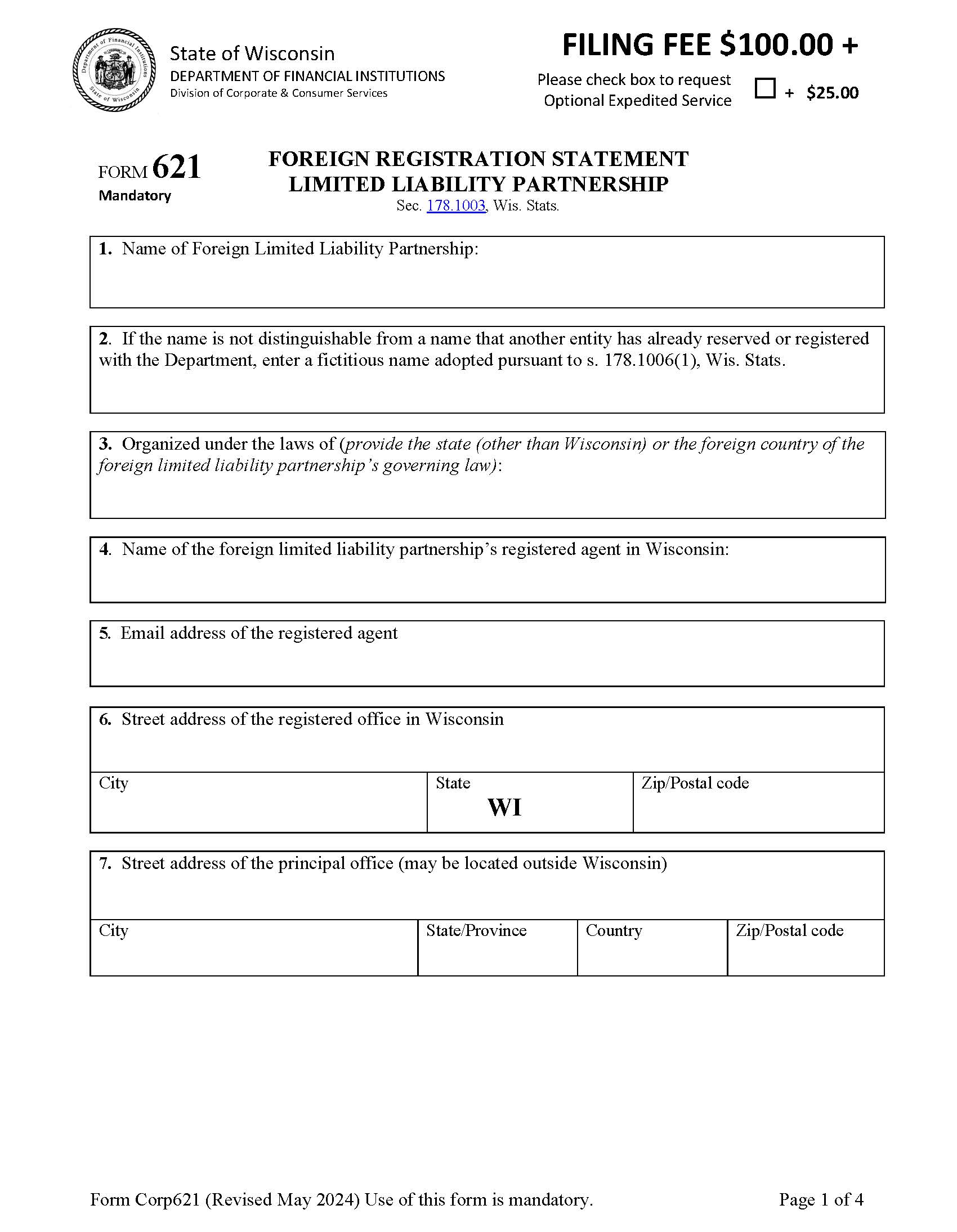 Foreign Registration Statement {621} | Pdf Fpdf Docx | Wisconsin