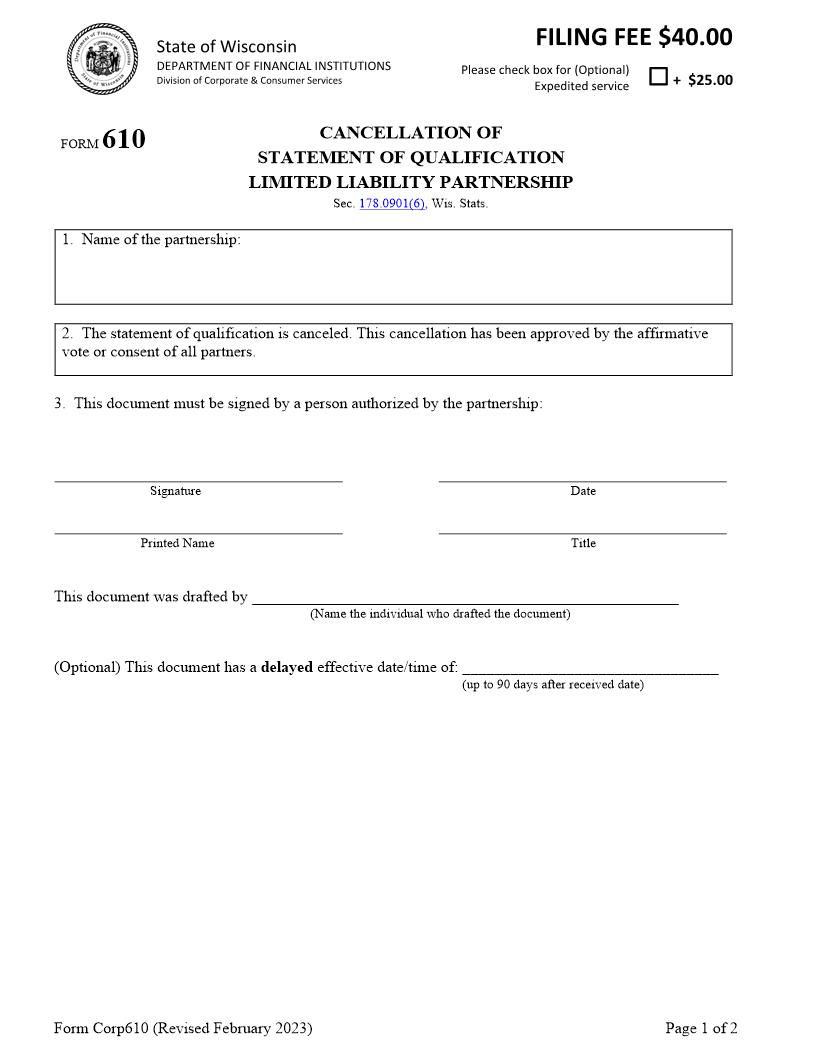 Statement Of Cancellation {610} | Pdf Fpdf Docx | Wisconsin