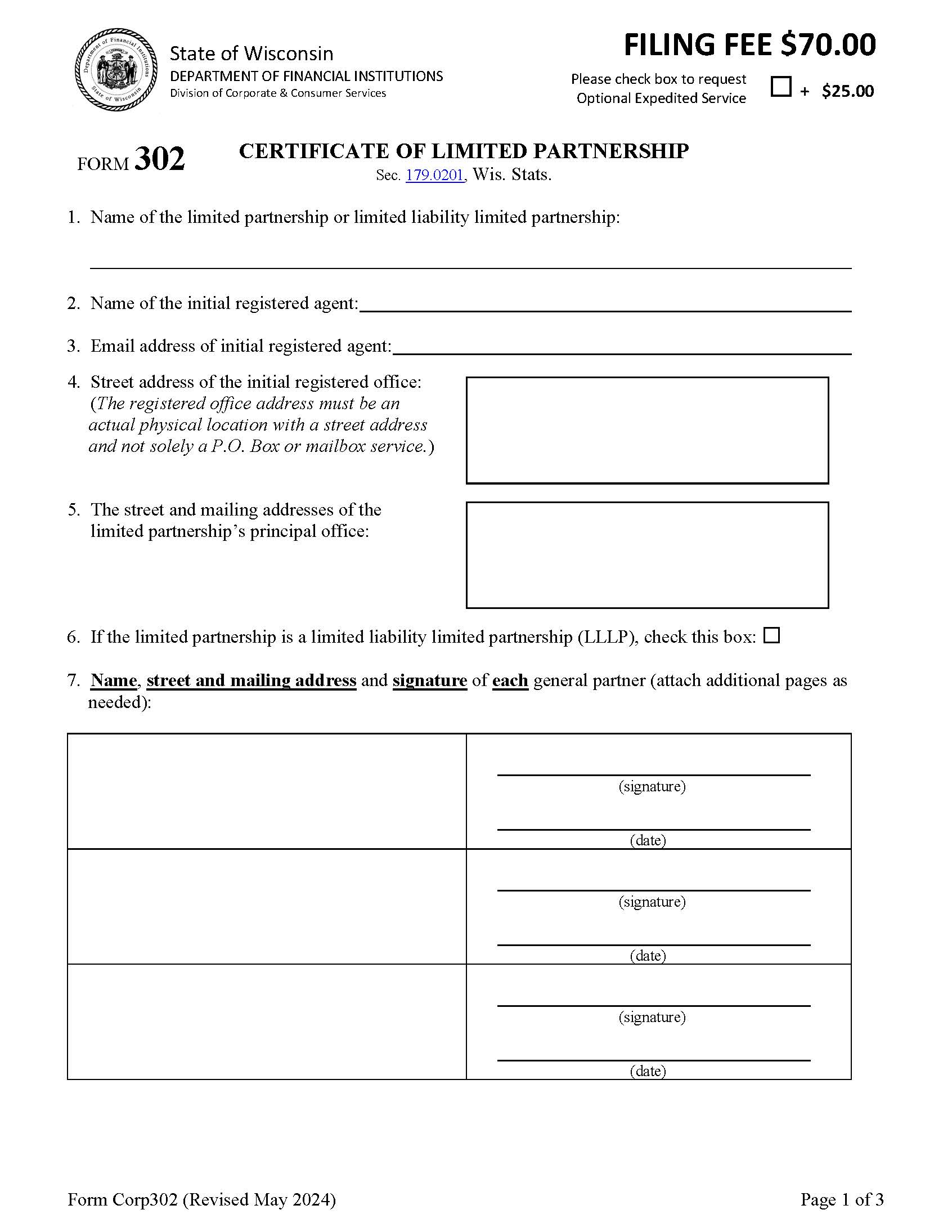 Certificate Of Domestic Limited Partnership {302} | Pdf Fpdf Docx | Wisconsin