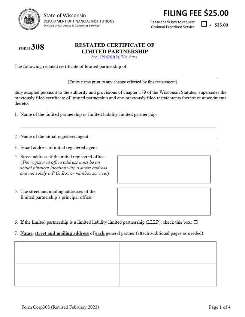 Restated Certficate Of Limited Partnership {308} | Pdf Fpdf Docx | Wisconsin