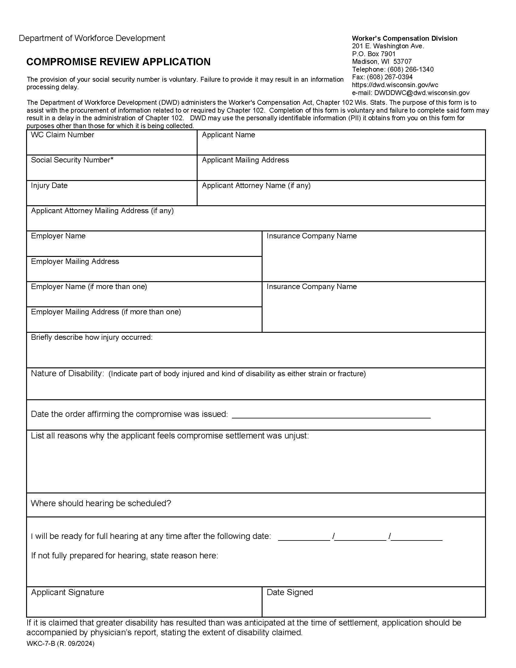 Compromise Review Application {WKC-7-B} | Pdf Fpdf Docx | Wisconsin