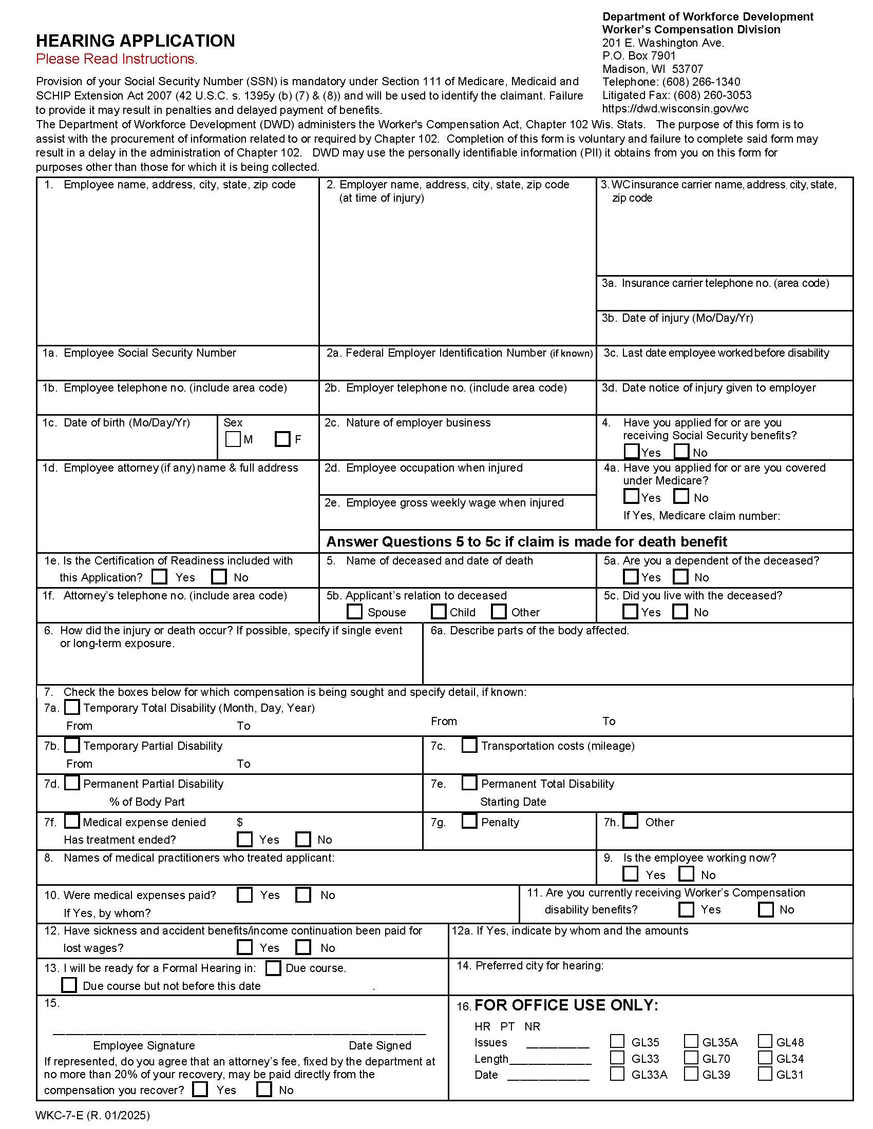 Hearing Application {WKC-7} | Pdf Fpdf Docx | Wisconsin