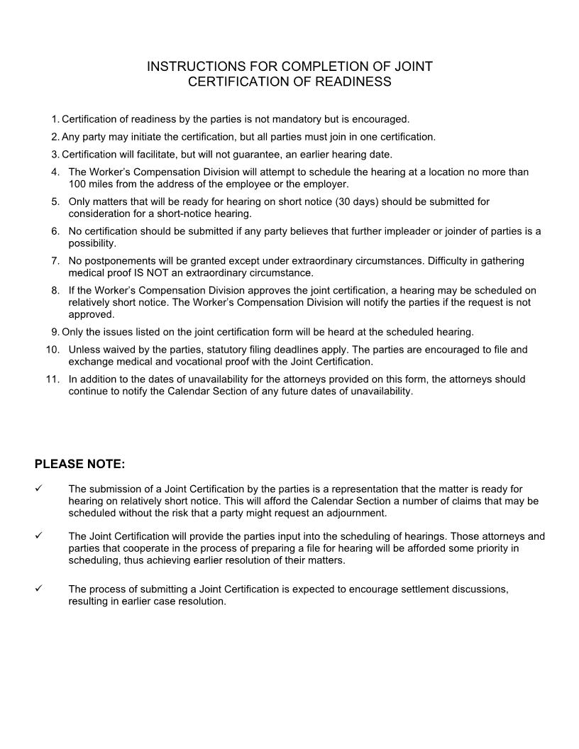 Joint Certification Of Readiness {WKC-15119} | Pdf Fpdf Docx | Wisconsin