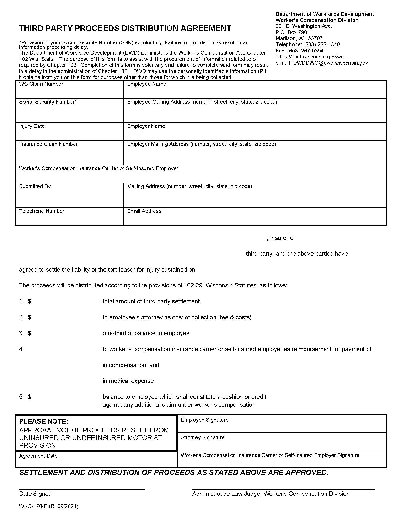 Third Party Proceeds Distribution Agreement {WKC-170} | Pdf Fpdf Docx | Wisconsin