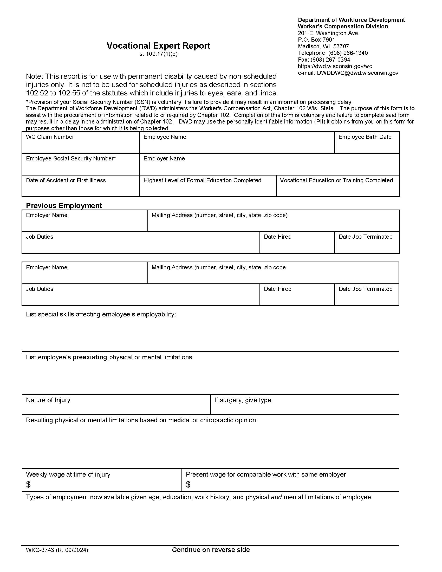 Vocational Expert Report {WKC-6743} | Pdf Fpdf Docx | Wisconsin