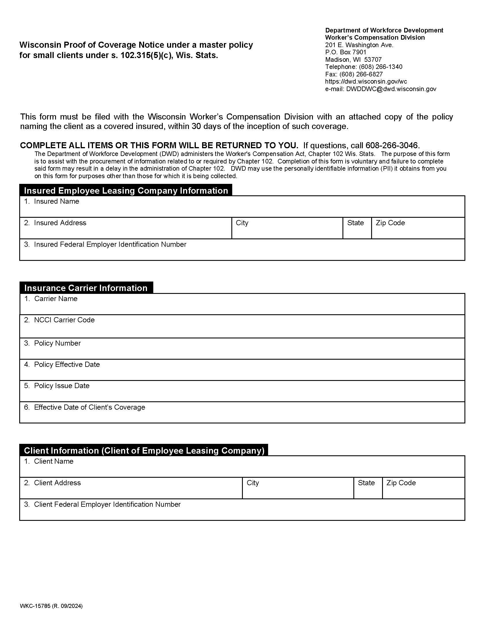 Wisconsin Proof Of Coverage Notice {WKC-15785} | Pdf Fpdf Doc Docx | Wisconsin