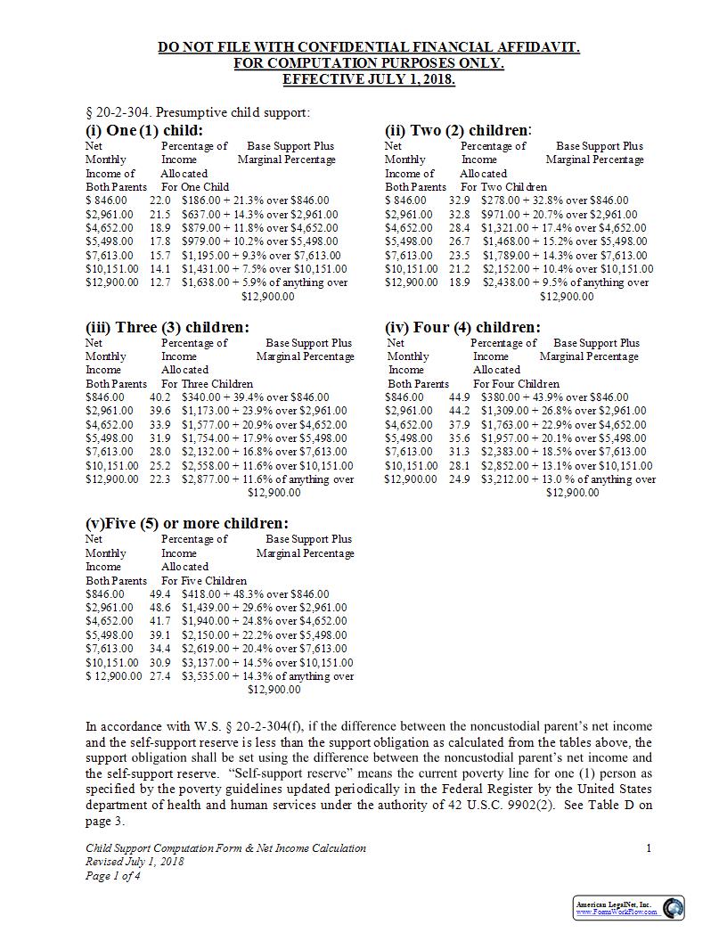 Child Support Computing Form | Pdf Fpdf Docx | Wyoming