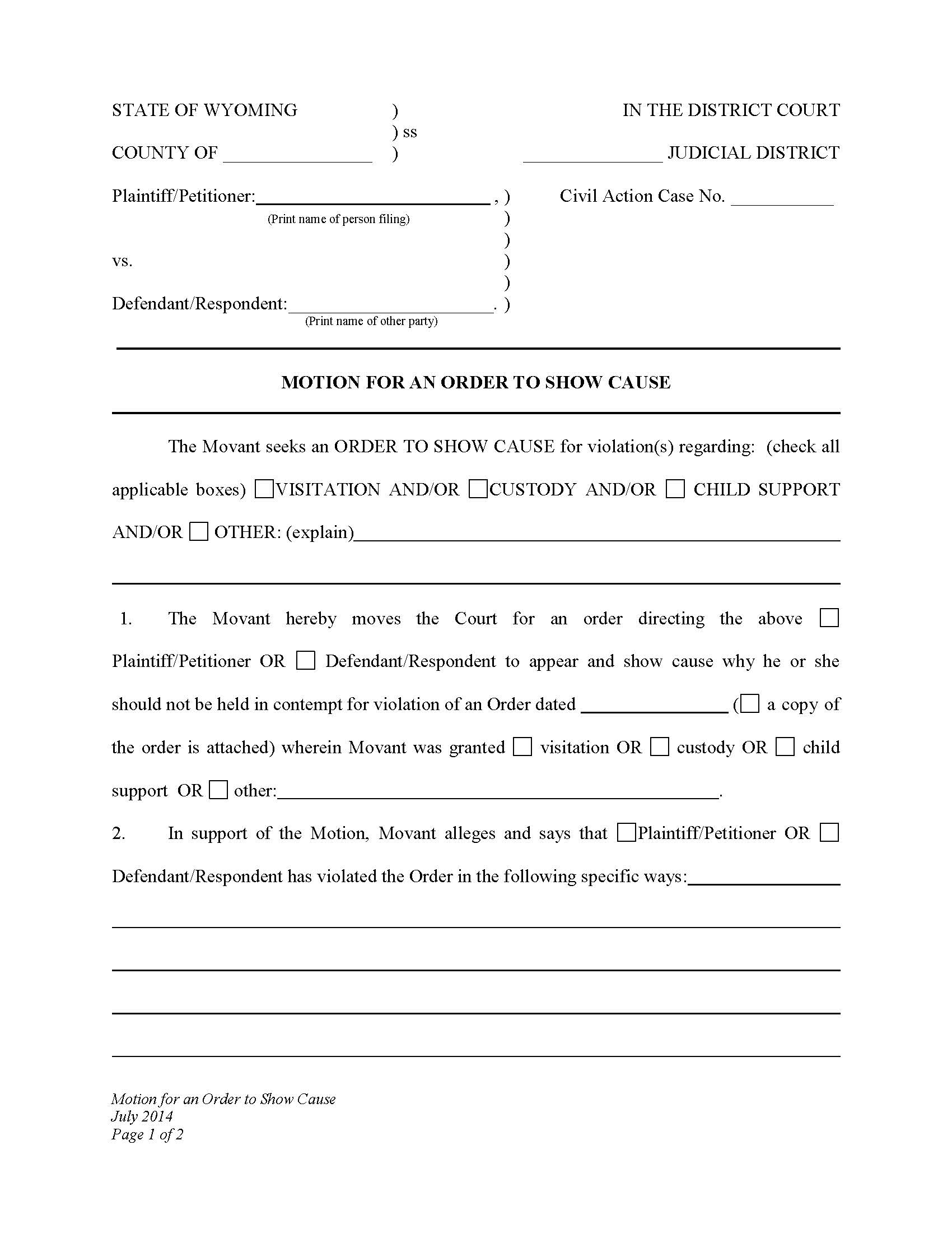 Motion For Order To Show Cause | Pdf Fpdf Docx | Wyoming