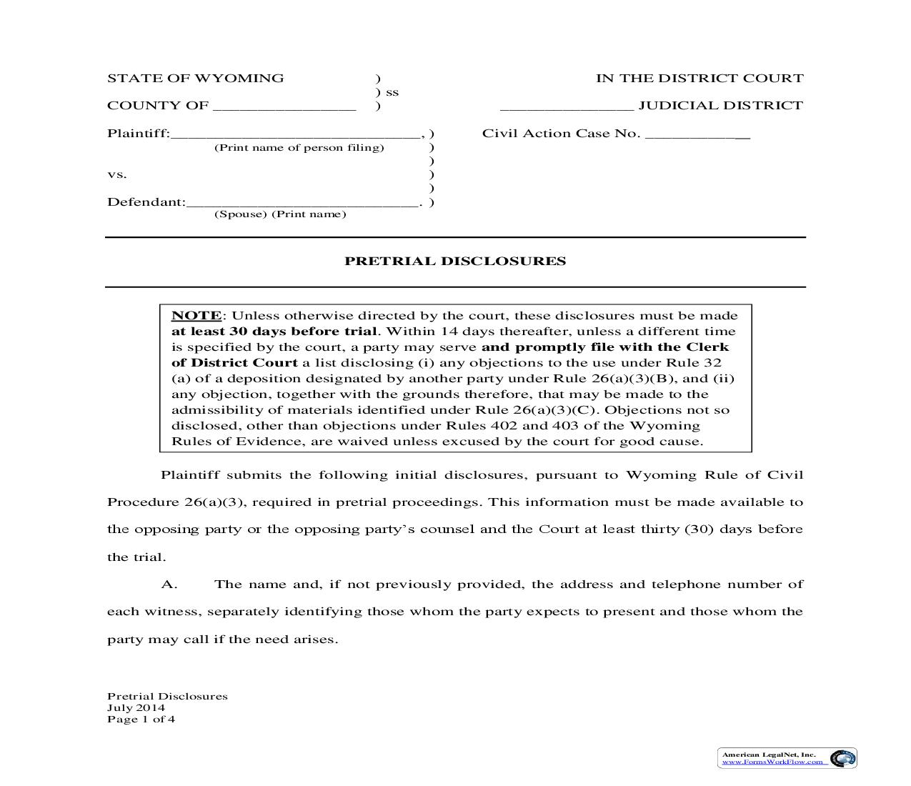 Pre Trial Disclosures | Pdf Fpdf Docx | Wyoming