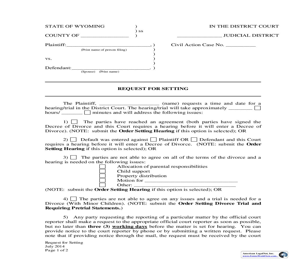 Request For Setting | Pdf Fpdf Docx | Wyoming