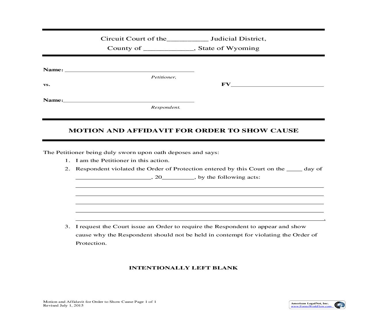 Motion And Affidavit To Show Cause For Domestic Violence Protection | Pdf Fpdf Docx | Wyoming