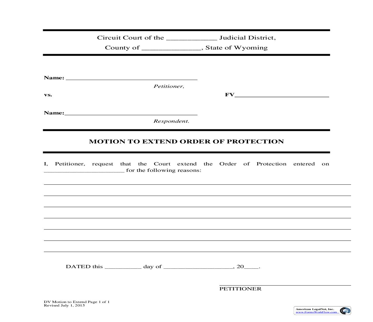 Motion To Extend Domestic Violence Protection Order | Pdf Fpdf Docx | Wyoming