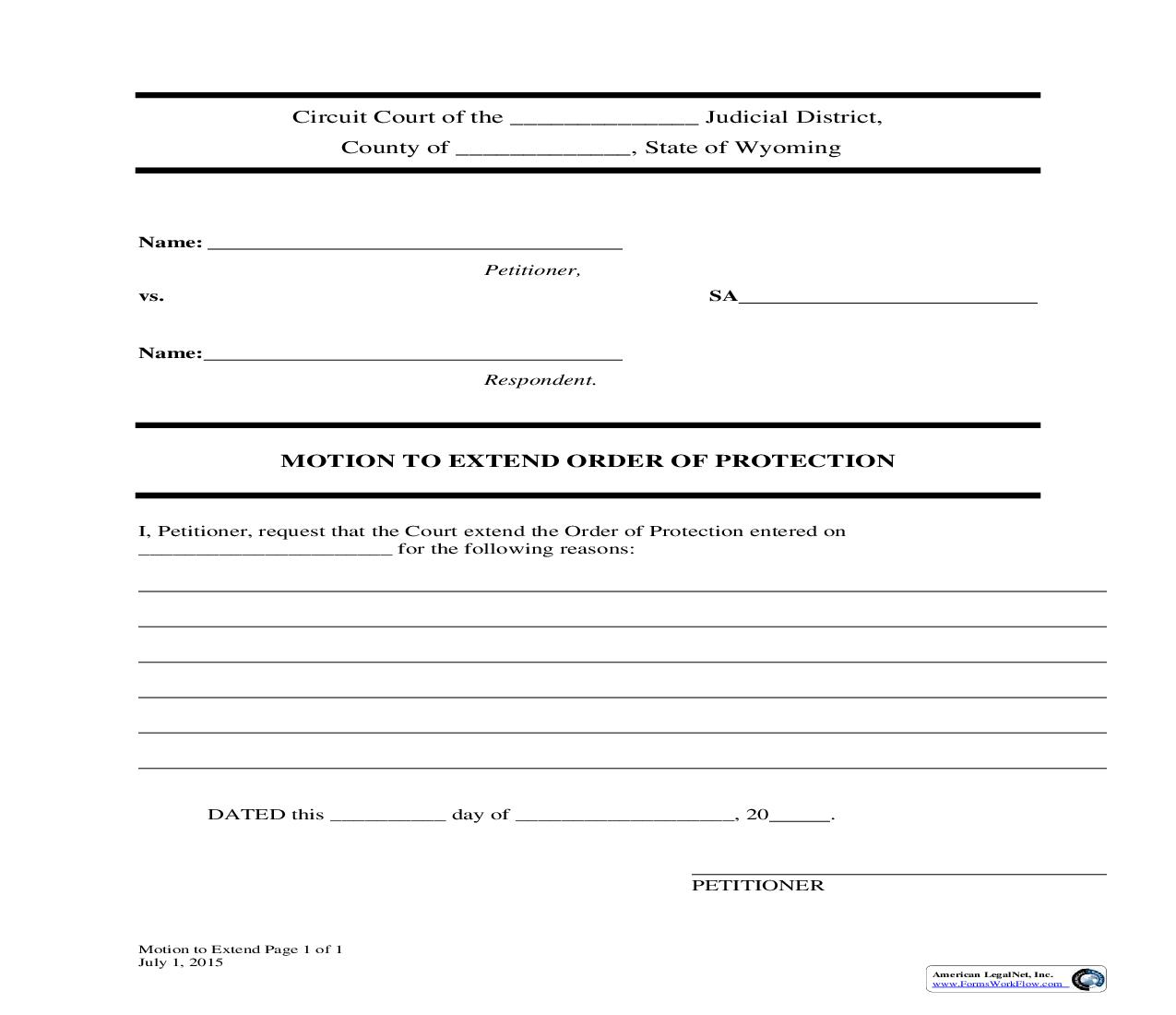 Motion To Extend Sexual Assault Order Of Protection | Pdf Fpdf Docx | Wyoming