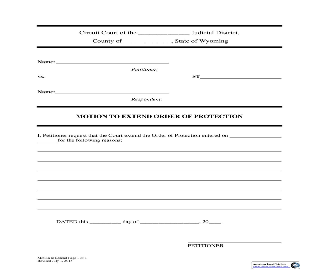 Motion To Extend Stalking Order Of Protection | Pdf Fpdf Docx | Wyoming