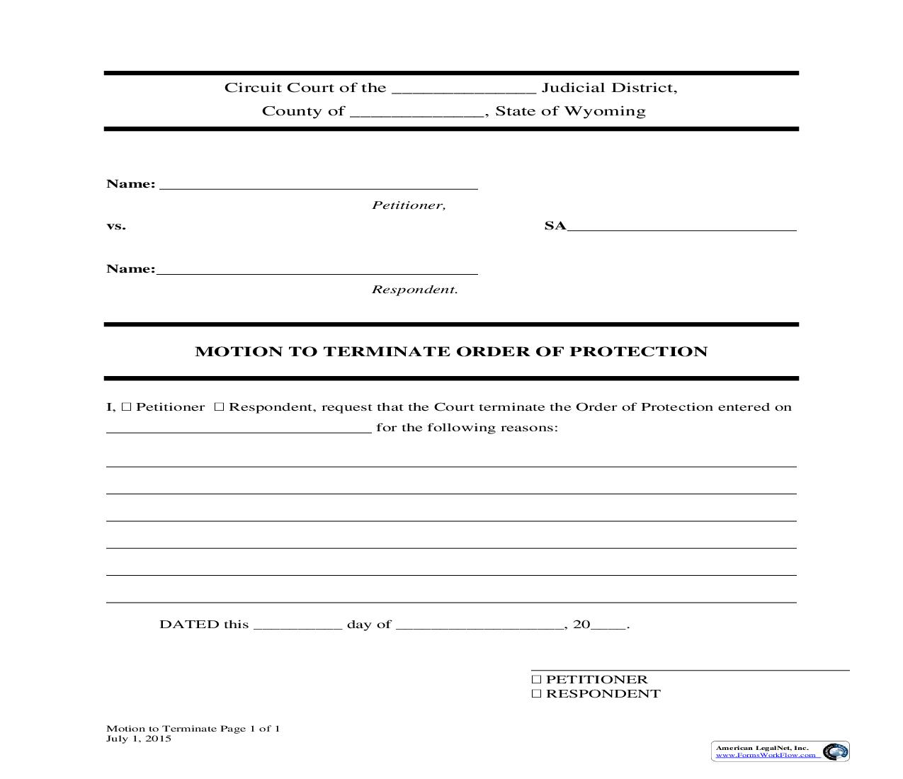 Motion ToTerminate Sexual Assault Order Of Protection | Pdf Fpdf Docx | Wyoming