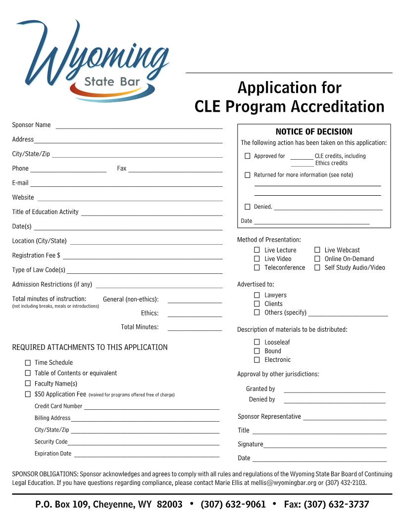 Application For Accreditation Of Continuing Legal Education | Pdf Fpdf Doc Docx | Wyoming