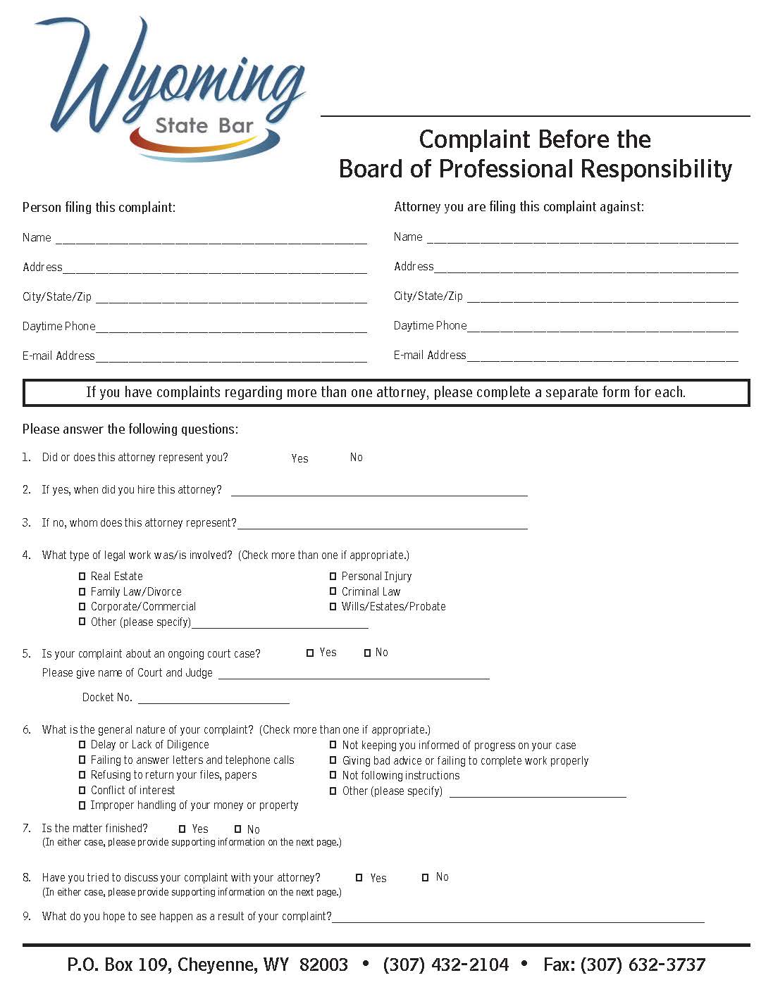 Complaint Before The Board Of Professional Responsibility | Pdf Fpdf Doc Docx | Wyoming
