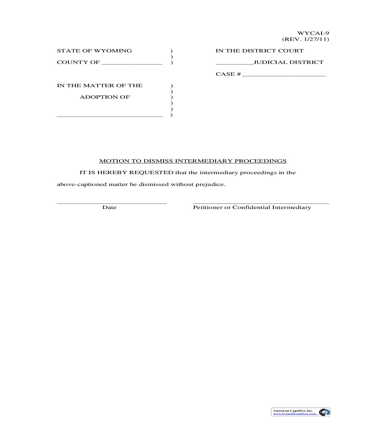 Motion To Dismiss INtermediary Proceedings {WYCAI-9} | Pdf Fpdf Doc Docx | Wyoming
