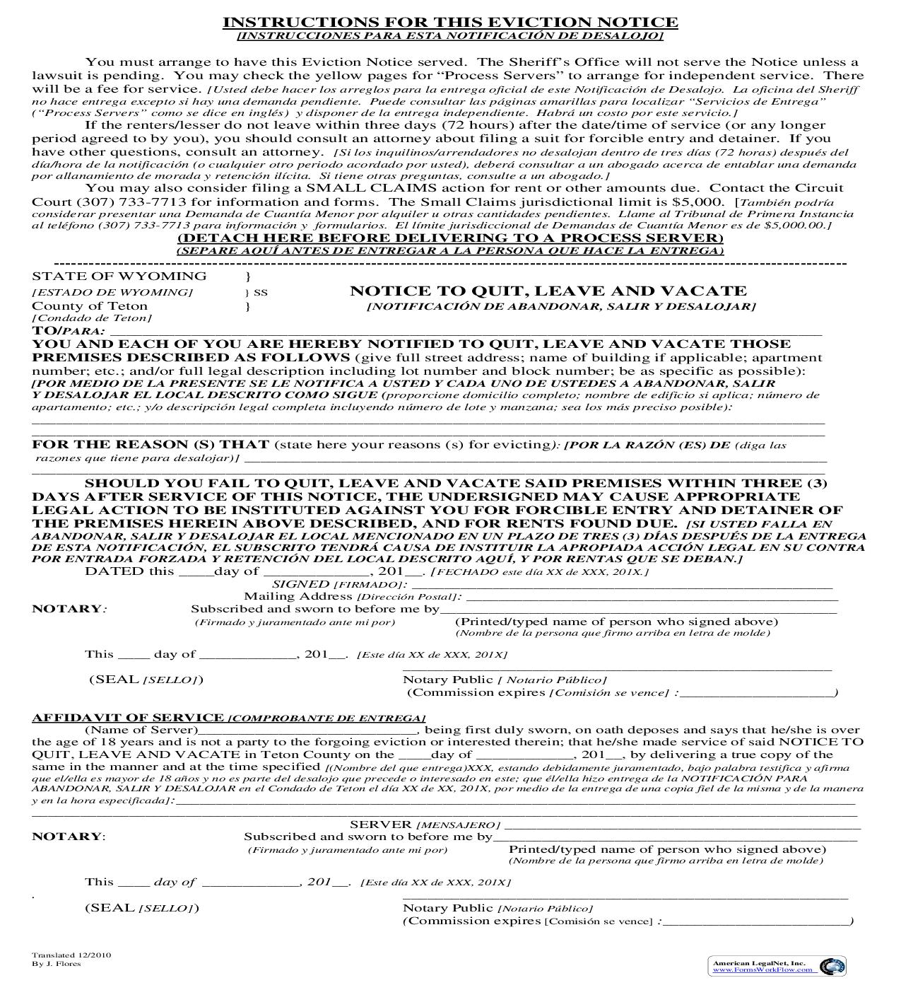 Notice To Quit Leave And Vacate (Eviction Notice) | Pdf Fpdf Doc Docx | Wyoming