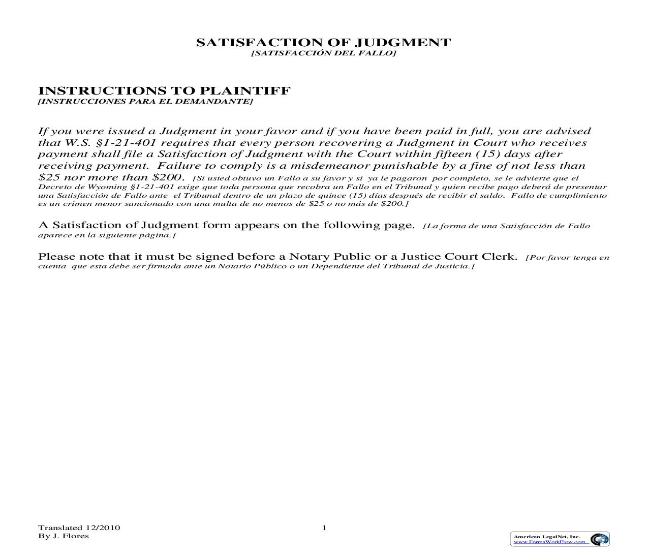 Satisfaction Of Judgment | Pdf Fpdf Doc Docx | Wyoming