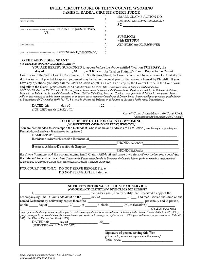 Summons With Return | Pdf Fpdf Doc Docx | Wyoming