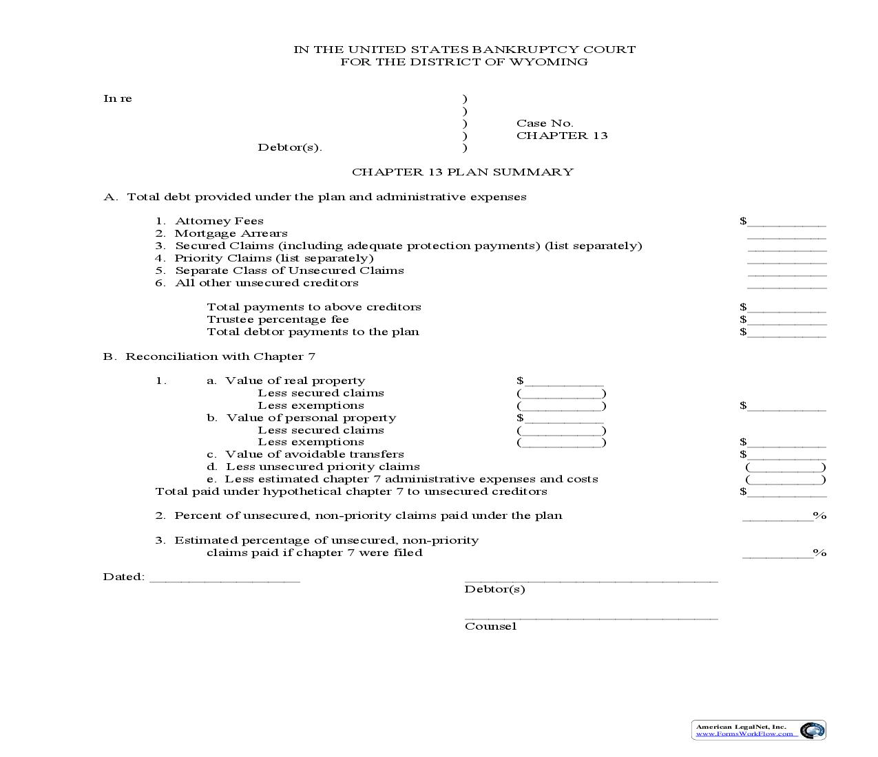 Chapter 13 Plan Summary | Pdf Fpdf Doc Docx | Wyoming
