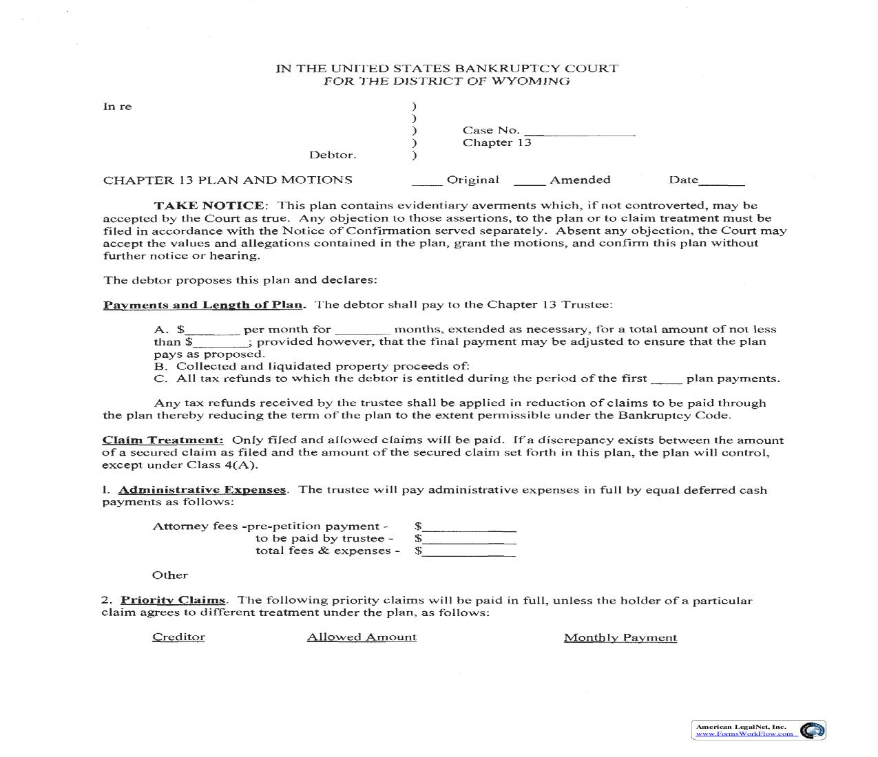 Chapter 13 Plan | Pdf Fpdf Doc Docx | Wyoming