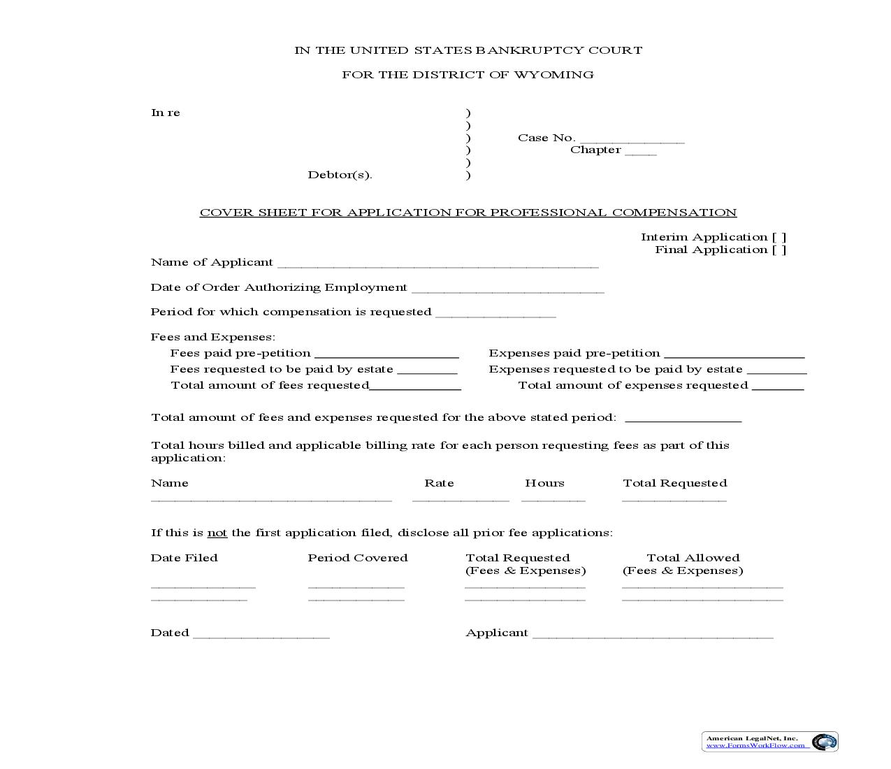 Cover Sheet For Application For Professional Compensation | Pdf Fpdf Doc Docx | Wyoming