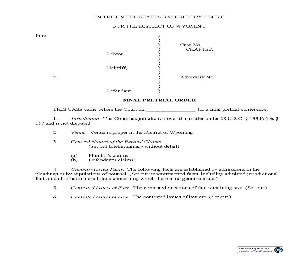 Final Pretrial Order | Pdf Fpdf Doc Docx | Wyoming
