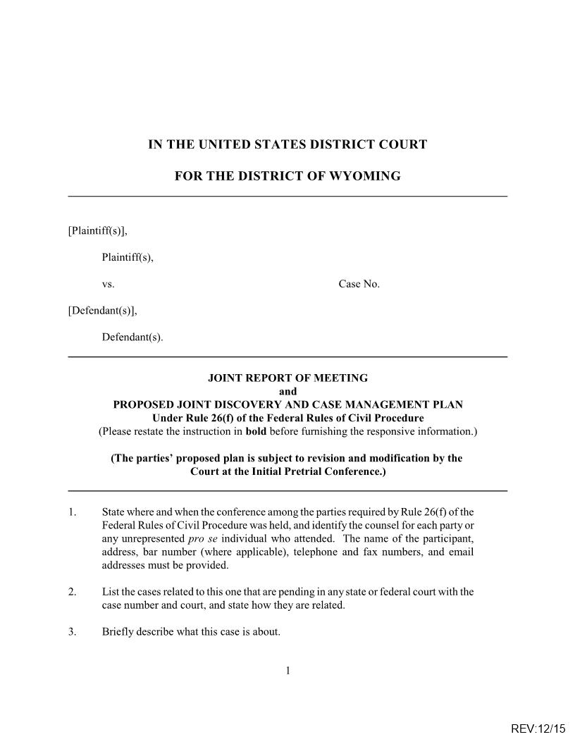 Joint Report Of Meeting (Judge Johnson) | Pdf Fpdf Docx | Wyoming