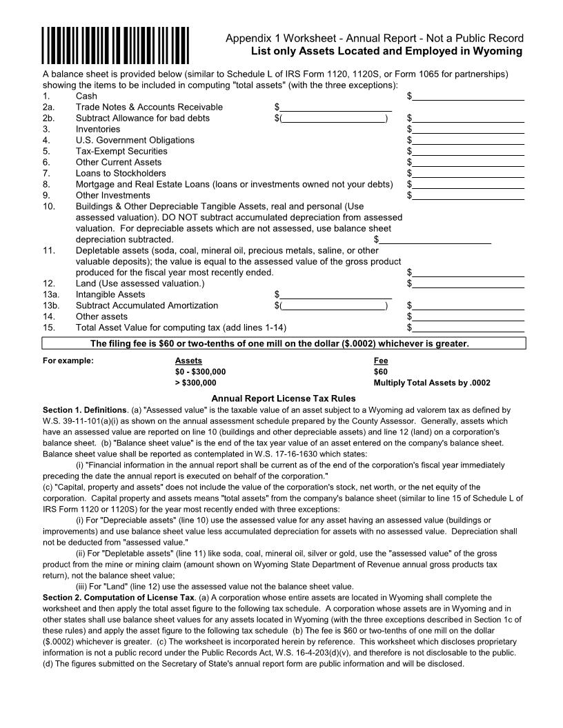 Annual Report Worksheet {Appendix 1} | Pdf Fpdf Docx | Wyoming