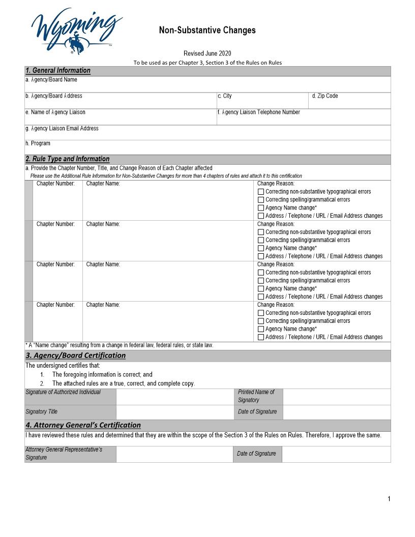 Non Substantive Changes | Pdf Fpdf Docx | Wyoming