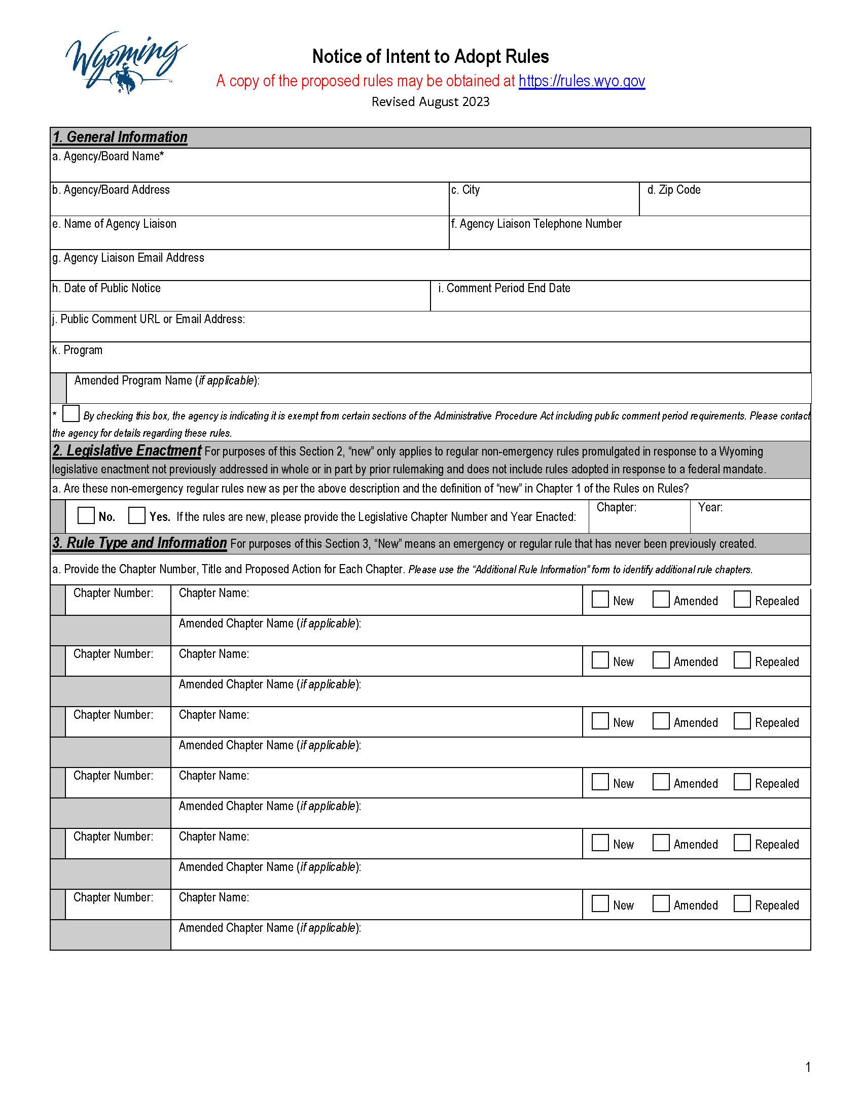 Notice Of Intent | Pdf Fpdf Docx | Wyoming