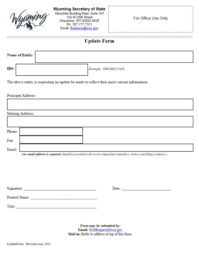 Update Form | Pdf Fpdf Docx | Wyoming