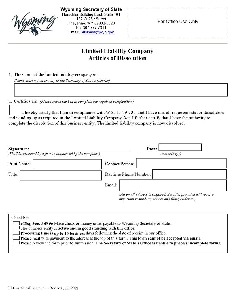 Articles Of Dissolution | Pdf Fpdf Docx | Wyoming
