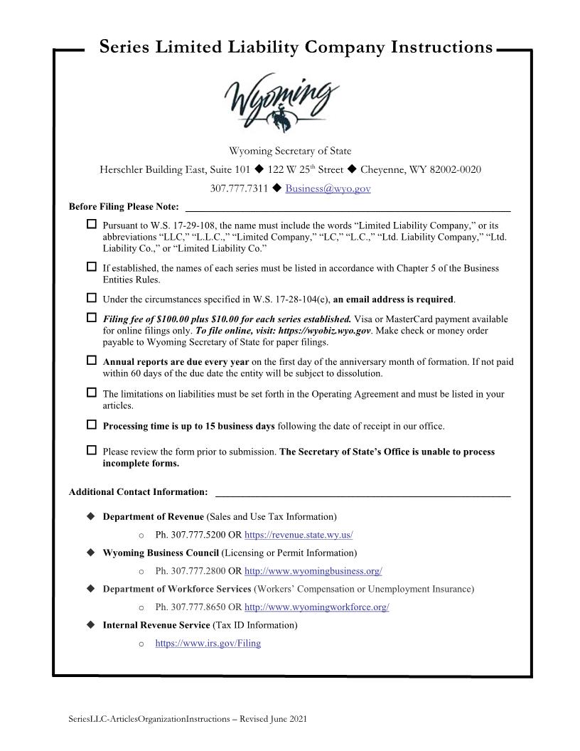 Articles of Organization (Series) | Pdf Fpdf Docx | Wyoming