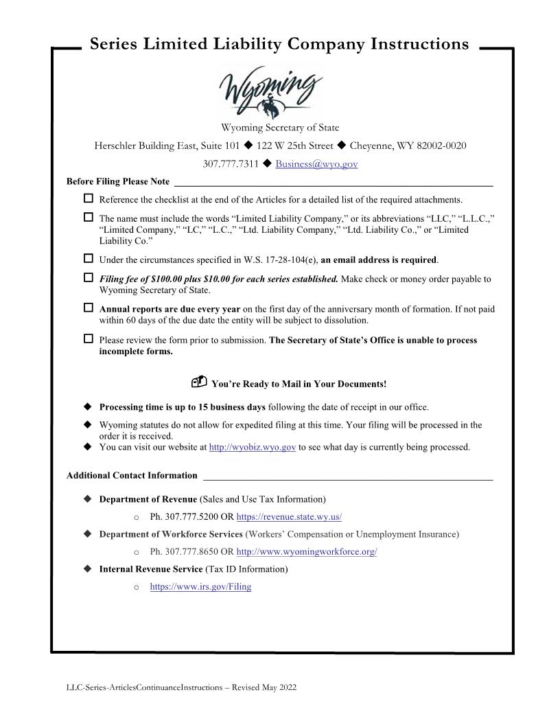 Foreign Series LLC Articles Of Continuance | Pdf Fpdf Docx | Wyoming