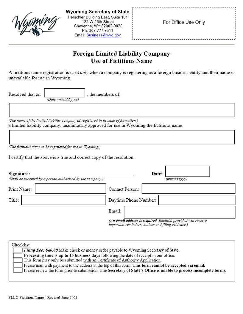 Use Of Fictitious Name | Pdf Fpdf Docx | Wyoming