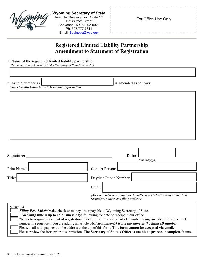 Amendment To Statement Of Registration | Pdf Fpdf Docx | Wyoming