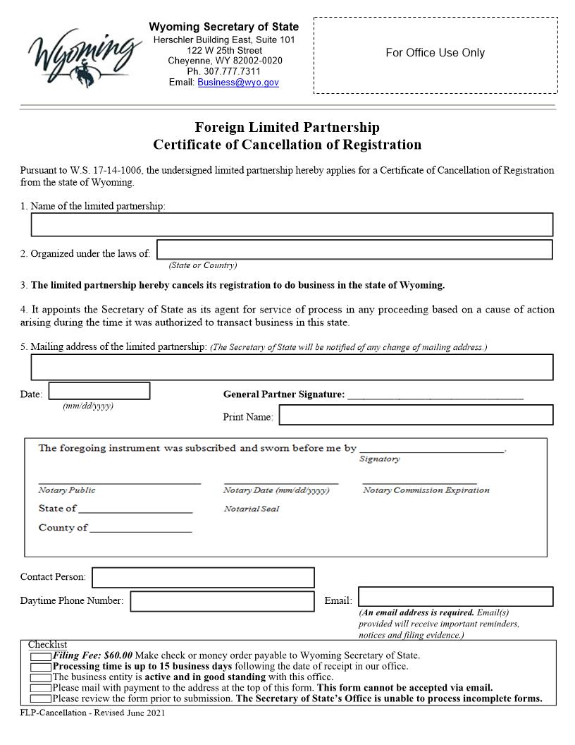 Certificate Of Cancellation Of Registration | Pdf Fpdf Docx | Wyoming