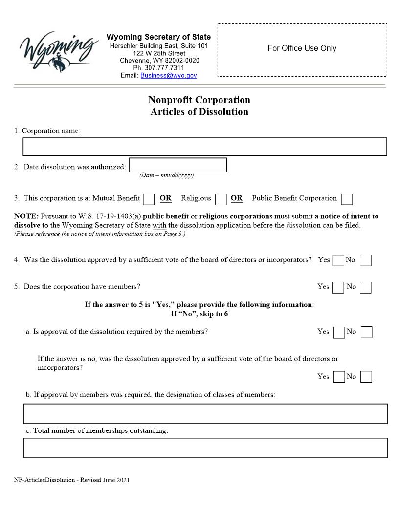 Articles Of Dissolution | Pdf Fpdf Docx | Wyoming