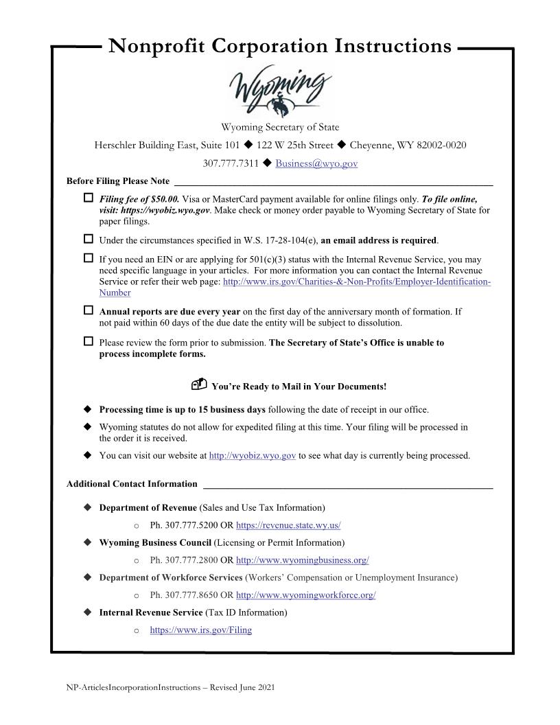 Articles Of Incorporation | Pdf Fpdf Docx | Wyoming