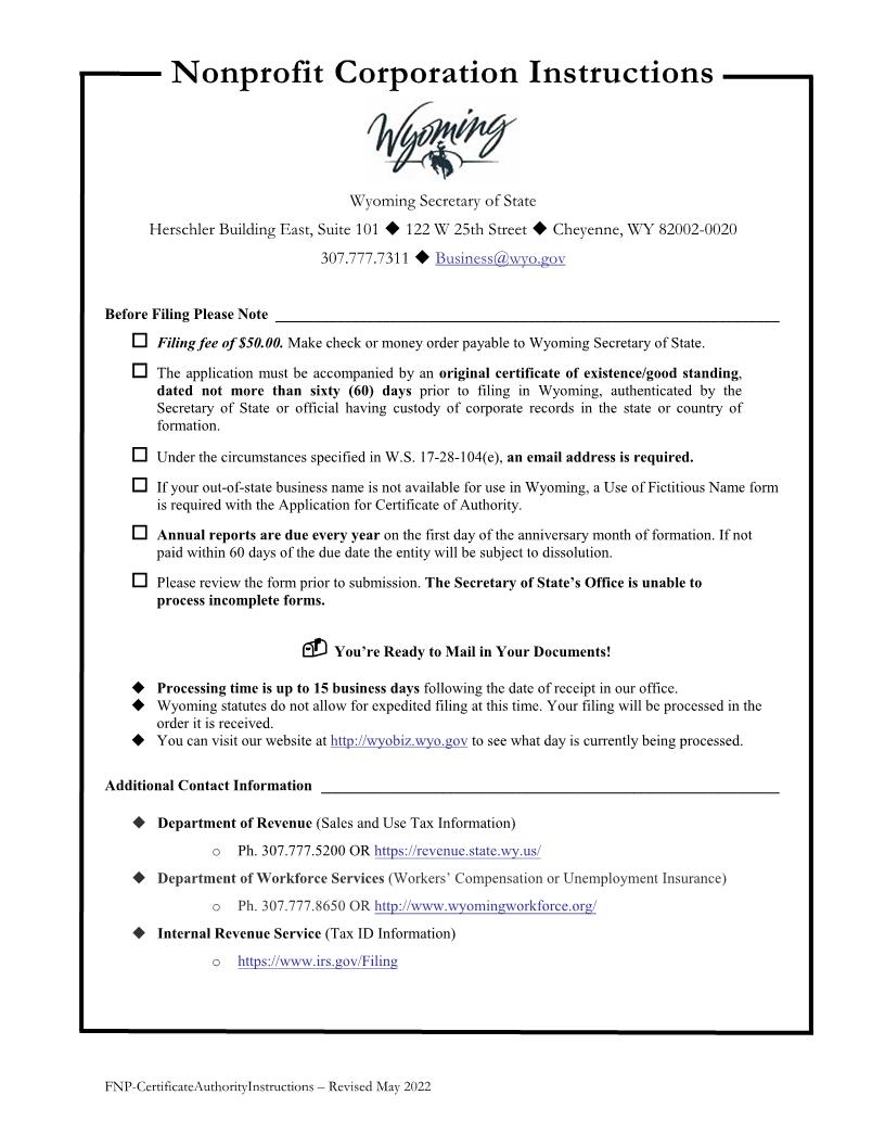 Application For Certificate Of Authority | Pdf Fpdf Docx | Wyoming