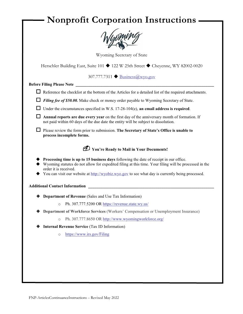 Articles Of Continuance | Pdf Fpdf Docx | Wyoming
