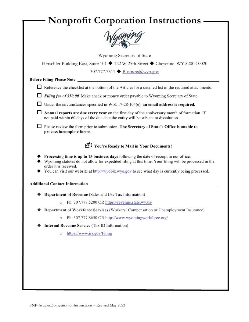 Articles Of Domestication | Pdf Fpdf Docx | Wyoming